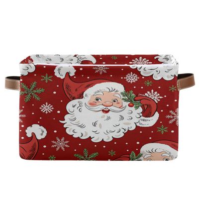 xigua Christmas Decoration Storage Basket Santa Collapsible Storage Bins Waterproof Canvas Storage Basket with Leather Handles for Home Closets Offices,Bedrooms,Gift Baskets,1PCS