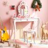 Costzon Kids Vanity, Girls Vanity Set with Mirror and Stool, Storage Drawer, Princess Toddler Makeup Vanity Desk Dressing Table, Wooden Kids Vanity Table and Chair Set (Fruit Pattern) view 1