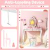 Costzon Kids Vanity, Girls Vanity Set with Mirror and Stool, Storage Drawer, Princess Toddler Makeup Vanity Desk Dressing Table, Wooden Kids Vanity Table and Chair Set (Fruit Pattern) view 4