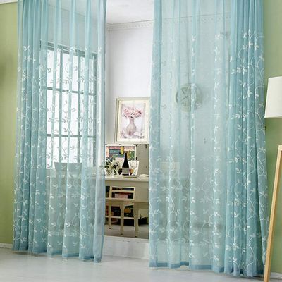Iuokuby Beautiful Sheer Curtains Home Decoration Kids Baby Window Treatments Floral Embroidered Countryside Pastoral Style Living Kids Baby Room Bedroom(1 Panel, W 52 x L 72 inch, Blue)