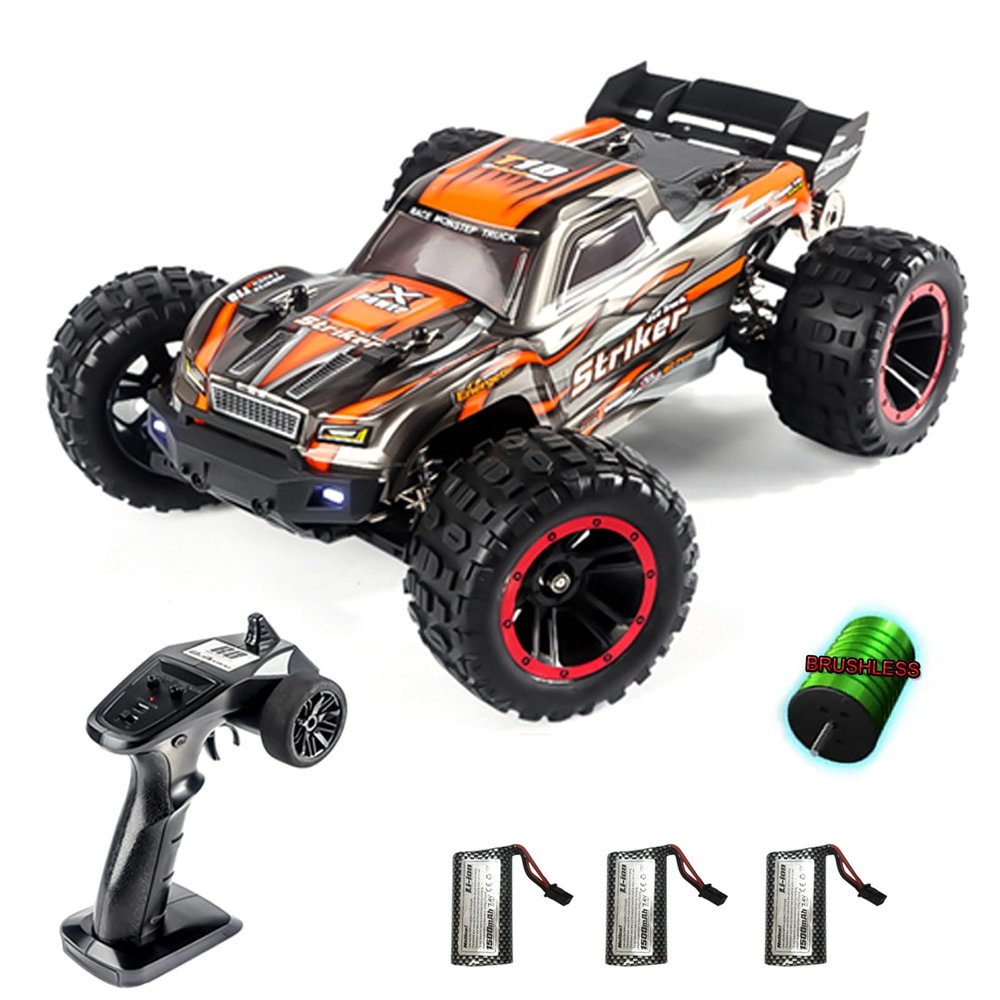 GoolRC 2105A Brushless RC Cars, 1:14 Scale Remote Control Car, 4WD 75KM/H High Speed RC Truck, All Terrains Off-Road Monster Trucks, 2.4GHz Electric Vehicle with 3 Batteries for Adults (Orange)