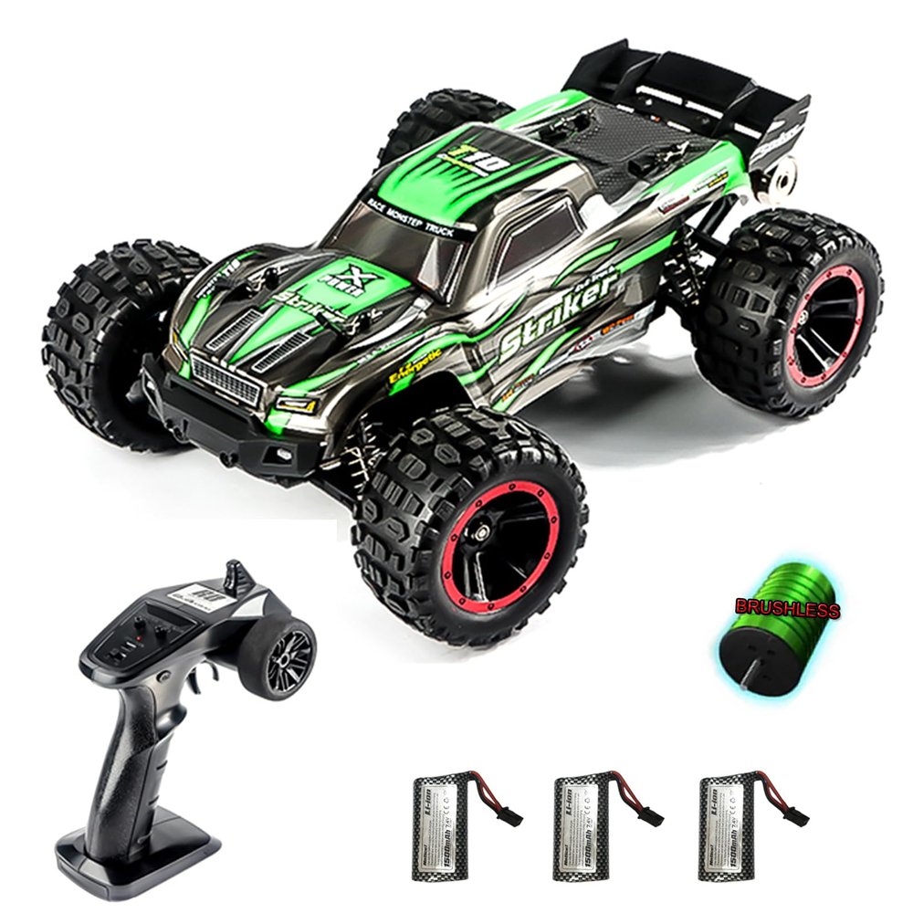 GoolRC 2105A Brushless RC Cars, 1:14 Scale Remote Control Car, 4WD 75KM/H High Speed RC Truck, All Terrains Off-Road Monster Trucks, 2.4GHz Electric Vehicle with 3 Batteries for Adults (Green)