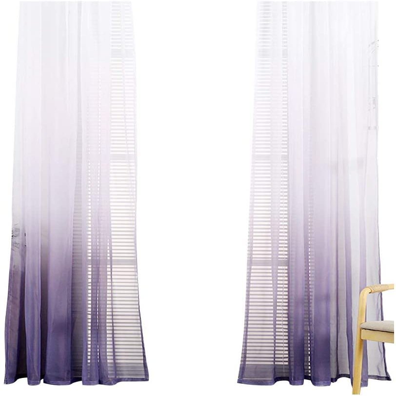Iuokuby Beautiful Sheer Curtains Home Decoration Kids Baby Window Treatments Modern Simple Ombre Style Living Kids Baby Room Bedroom(1 Panel, W 52 x L 90 inch, Purple)