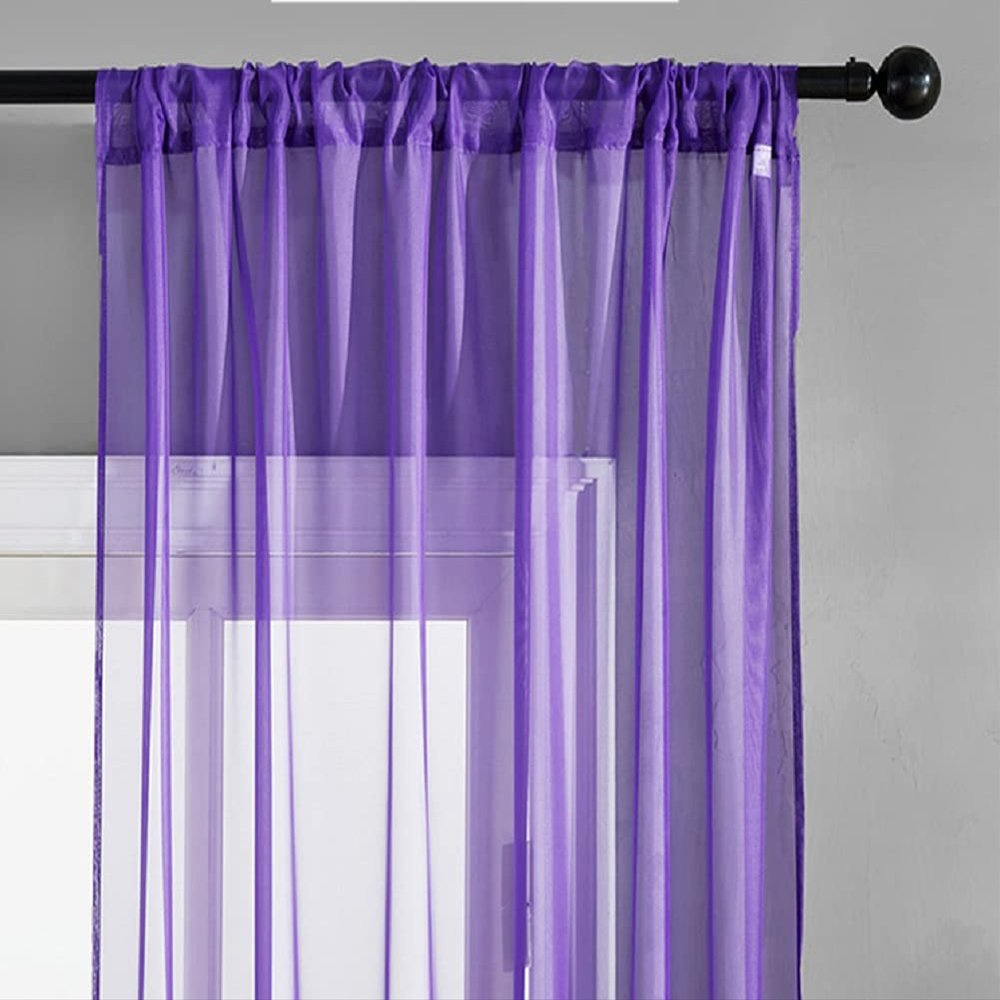 Iuokuby Beautiful Sheer Curtains Home Decoration Kids Baby Window Treatments Solid Colors Living Kids Baby Room Bedroom(1 Panel, W 52 x L 63 inch, Light Purple)