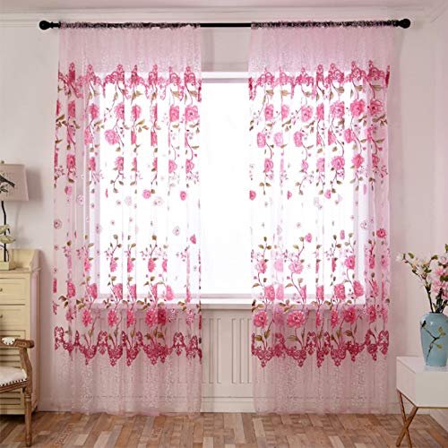 Iuokuby Beautiful Sheer Curtains Home Decoration Kids Baby Window Treatments Gorgeous Flower Print Living Kids Baby Room Bedroom(1 Panel, W 52 x L 84 inch, Pink)