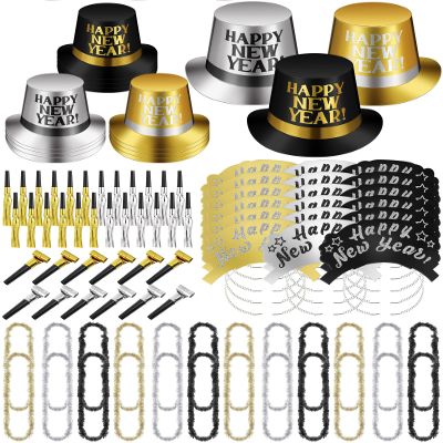 Arrowbash 72 Pcs New Years Party Supplies 2026 Eve Party Decorations Midnight Supplies Set of 24 Includes Hats, Headbands, Squawkers, Blowouts Gifts for New Year Eve Accessories