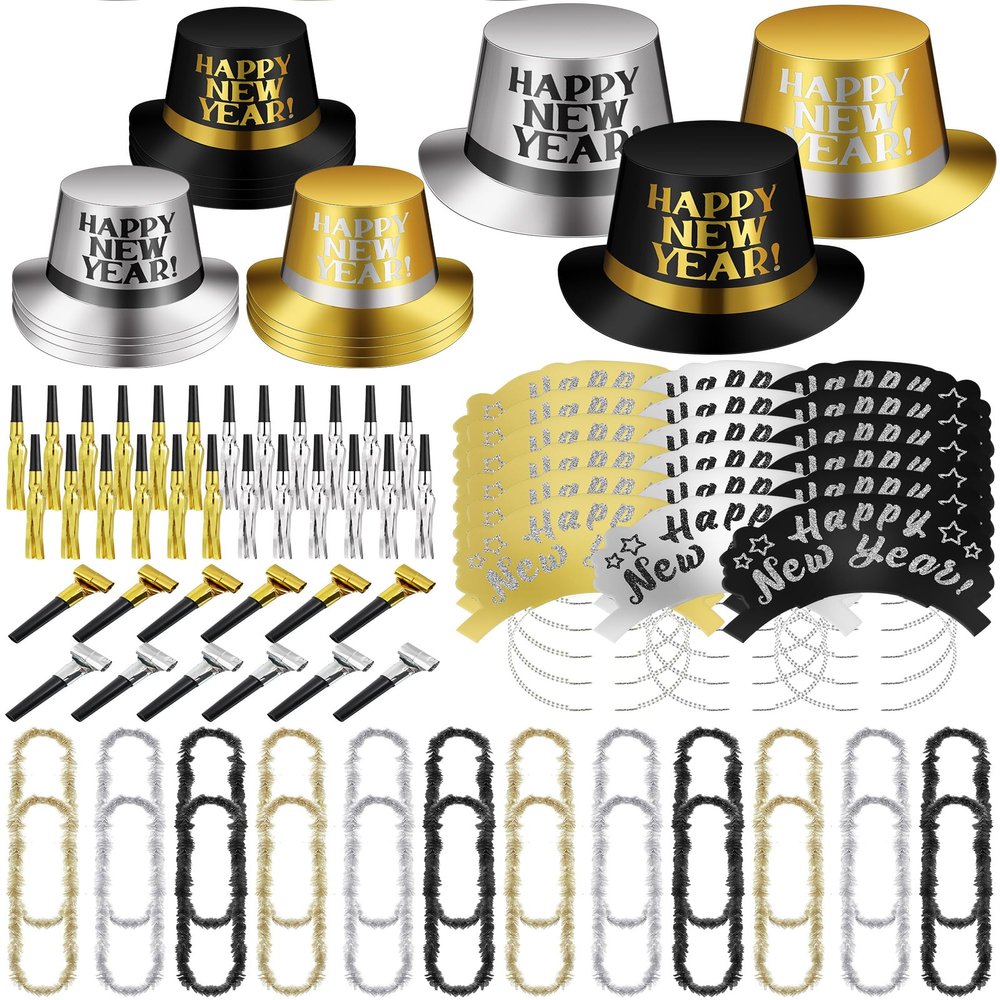Arrowbash 72 Pcs New Years Party Supplies 2026 Eve Party Decorations Midnight Supplies Set of 24 Includes Hats, Headbands, Squawkers, Blowouts Gifts for New Year Eve Accessories