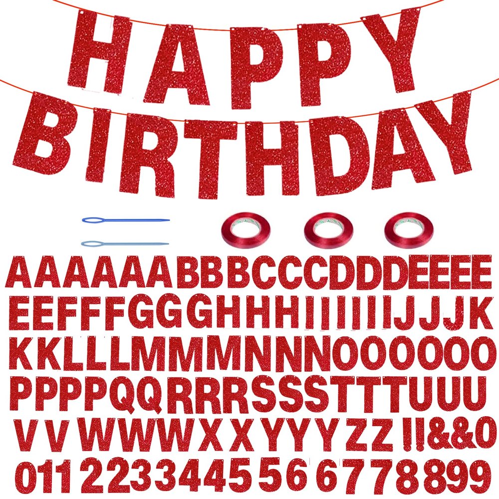 116 Pcs DIY Glitter Customizable Banner Kit Custom Banner Including 111 Letters and Numbers 3 Rope and 2 Threading Device for Personalized Decor for Women's Day Birthday (Red)