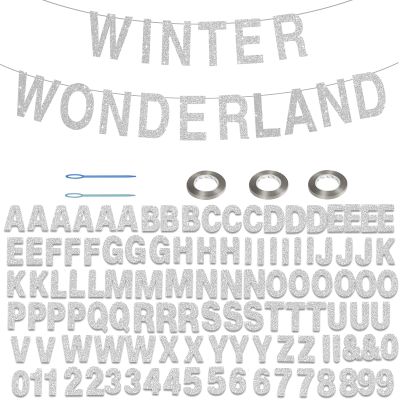 116 Pcs DIY Glitter Custom Banner Kit - Customize with 111 Letters and Numbers, 3 Rope, 2 Threading Devices for Personalized Winter Wonderland Birthday Decor (Silvery)