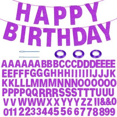 116 Pcs DIY Glitter Custom Banner Kit - Customize with 111 Letters and Numbers, 3 Rope and 2 Threading Devices for Personalized Decor for Women's Day, Birthday Banners (Purple)