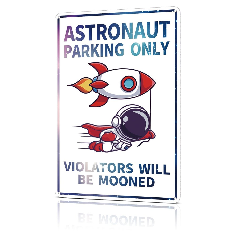 Azppan Boys Room Decor Astronaut Parking Only Sign Outer Space Themed Kids Bedroom Wall Decorations Nursery Poster Signs Birthday Gifts for Little Man Cave 12X8 Inches