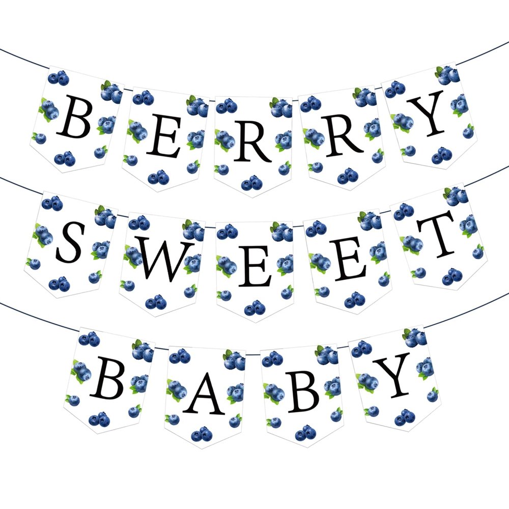 17Pcs Berry Sweet Baby Banner, Blueberry Themed Photo Decoration Props, Baby Shower Birthday Party Decorations Supplies