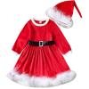 Baby Girls Christmas Dress Velvet Santa Claus Romper Dress Long Sleeve Plush Xmas Princess Party Cosplay Costume Dress (B-Red, 6-12 Months) view 1