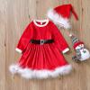 Baby Girls Christmas Dress Velvet Santa Claus Romper Dress Long Sleeve Plush Xmas Princess Party Cosplay Costume Dress (B-Red, 6-12 Months) view 2