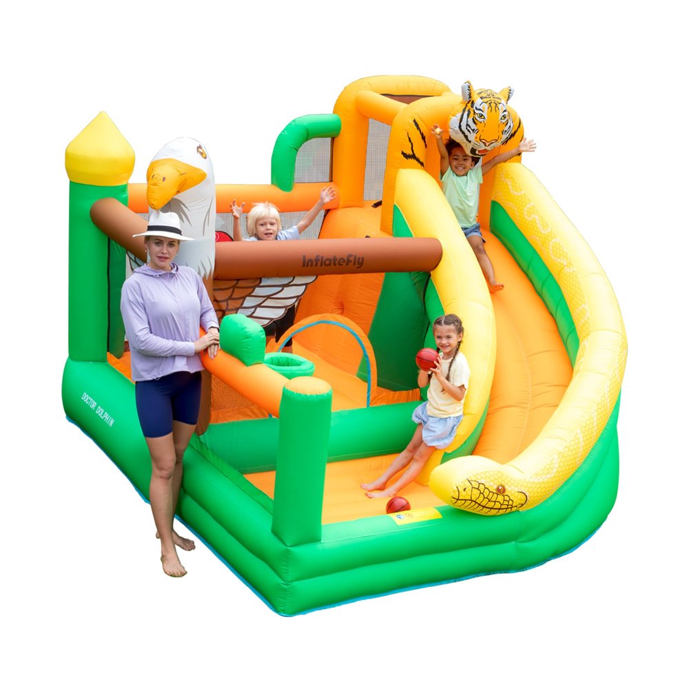 Bounce House, Kids Bounce House with Slide, Inflatable Bouncer Castle with Blower, Basketball Hoop & Toss Game for Garden Parties Outdoor Indoor Play Bounce House for Kids 3-8