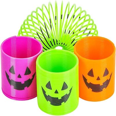 The Dreidel Company Halloween Coil Spring, Pumpkin Jack-O-Lantern Circle Shaped Coils, Neon Colors Magic Spring Toy, Party Favor for Kids, 1.4" Inches (35mm) (96-Pack)
