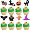 24 PCS Halloween Cupcake Toppers Glitter Ghost Boo Crow Wicth Cat Pumpkin Cupcake Picks for Halloween Theme Baby Shower Birthday Party Cake Decorations Supplies view 1