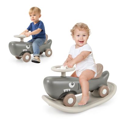 BABY JOY 3 in 1 Rocking Horse, Ride On Push Car for Toddlers w/Detachable Balance Board, Smooth Wheels & Anti-Slip EVA Strips, Shark Rocking Sliding Toy Set for Boys Girls Indoor Outdoor Play (Gray)