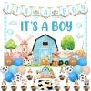 Farm Animal Baby Shower Decorations for Boy, It's A Boy Baby Shower Backdrop Banner Cow Print Balloon Farm Animal Cake Cupcake Toppers for Cowboy Theme Birthday Party view 1