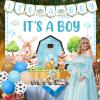 Farm Animal Baby Shower Decorations for Boy, It's A Boy Baby Shower Backdrop Banner Cow Print Balloon Farm Animal Cake Cupcake Toppers for Cowboy Theme Birthday Party view 3