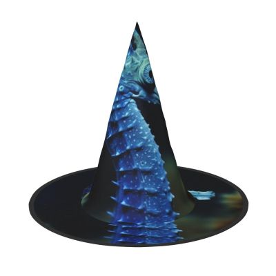 AoRom Blue Seahorse Printed Halloween Witch Hat,Witch Cap Costume Accessory For Halloween Christmas Party Decoration