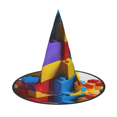 AoRom Colorful Building Blocks Printed Halloween Witch Hat,Witch Cap Costume Accessory For Halloween Christmas Party Decoration