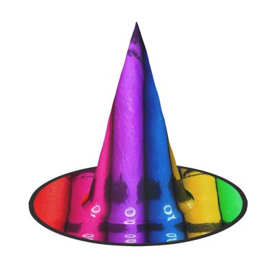 AoRom Colored Crayons Printed Halloween Witch Hat,Witch Cap Costume Accessory For Halloween Christmas Party Decoration