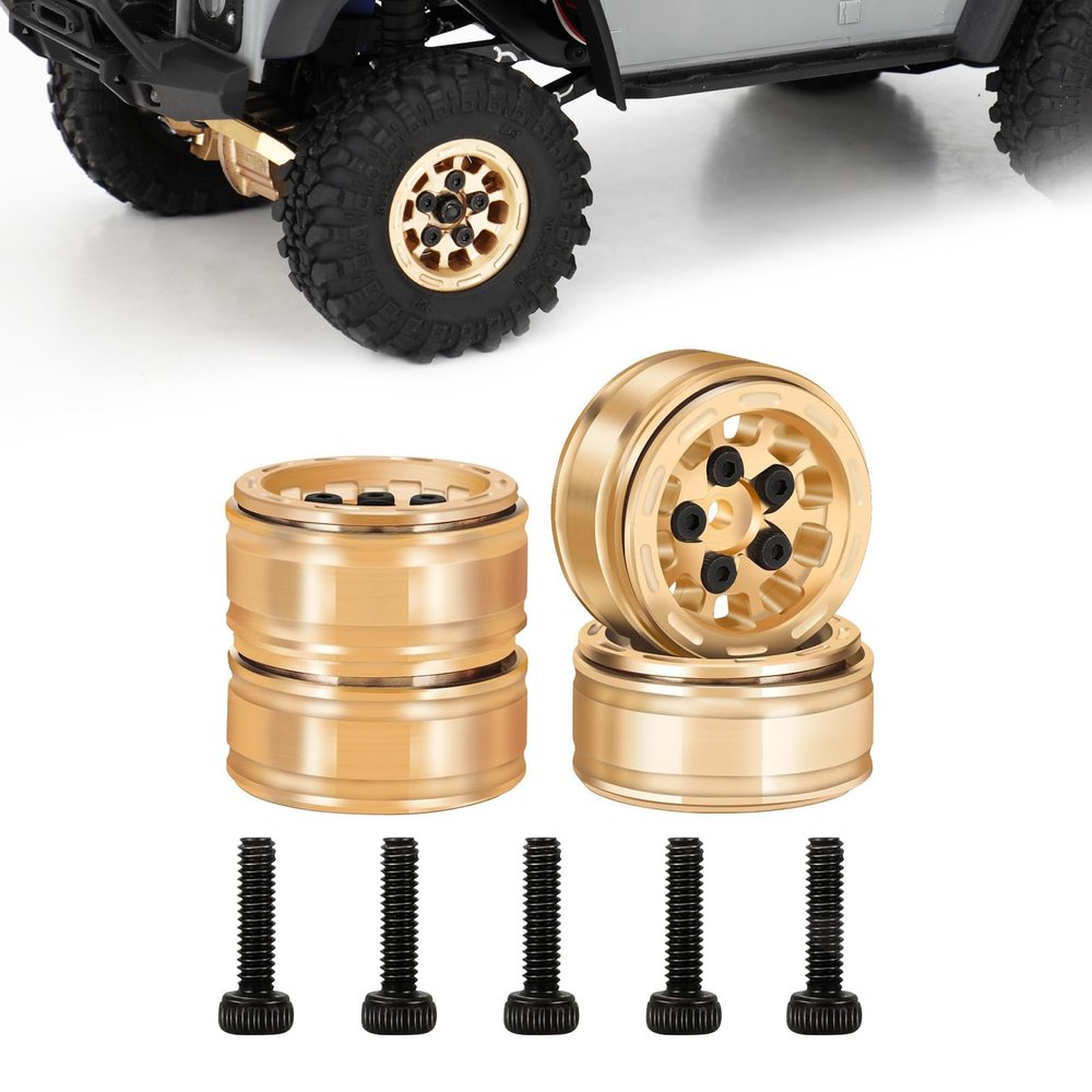 1.0 beadlock Wheels Brass Heavy Weight - 1.0 RC Wheel Rims with Brass Rings Deep Dish Wheel Rims for 1/18 TRX4M 1/24 SCX24 AX24 FCX24 1/24 Crawler RC Crawler Upgrade Parts