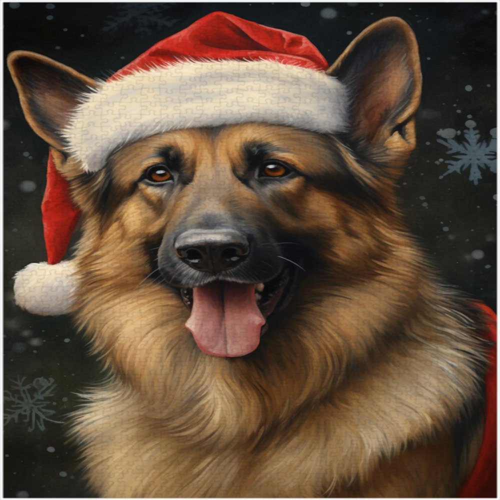 Santa German Shepherd Jigsaw Puzzle 300/500/1000 Piece, Pet Santa Costume Portrait for German Shepherd Owner (1000pc (5075cm))