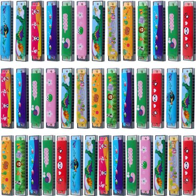 64 Pcs Kids Harmonica Bulk Cartoon Harmonica Toy 16 Holes Musical Instrument Toy for Beginner Children Birthday Gift, Random Color Pattern