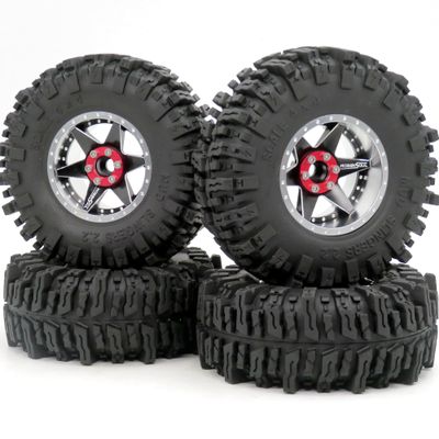 hobbysoul 4pcs 2.2 Mud Slingers Tires 124mm & 2.2 Beadlock Wheels Adjustable 4 Different Negative Offsets Rims 6 Spoke for RC Crawler Trail Gen8 Capra Wraith TRX4