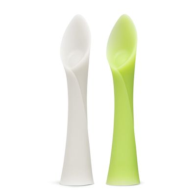Olababy 100% Silicone Soft-Tip Training Spoon for Baby Led Weaning 2pack (Pearl/Kiwi)