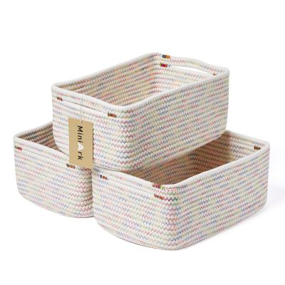 MiniArk Small Storage Baskets for Organizing | Closet Organizer Bins | Shelf Toy Basket | Woven Rope Baskets | Cube Decorative Box | Shallow Basket | 13x8.5x5.1 | 3 Packs Rainbow