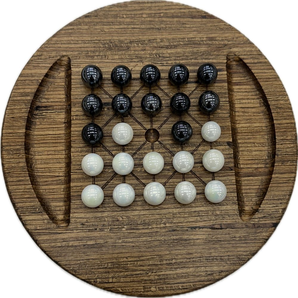 Fanorona Dimy Marble Board Game - 5x5 Fun Strategic Brown Wood