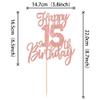 1 PCS Happy 15th Birthday Cake Topper Glitter Cheers to 15 Years Birthday Cake Pick Sweet 15 Fabulous Cake Decorations for Happy 15th Birthday Anniversary Theme Party Supplies Rose Gold view 2