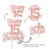 1 PCS Happy 15th Birthday Cake Topper Glitter Cheers to 15 Years Birthday Cake Pick Sweet 15 Fabulous Cake Decorations for Happy 15th Birthday Anniversary Theme Party Supplies Rose Gold view 3