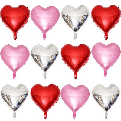 Red Heart Shaped balloons Pack of 12,18 Inch Silver Love Valentine Balloons Pink Heart Romantic Balloons For Valentines Day Propose Marriage Wedding Bridal Shower Engagement Party Decorations