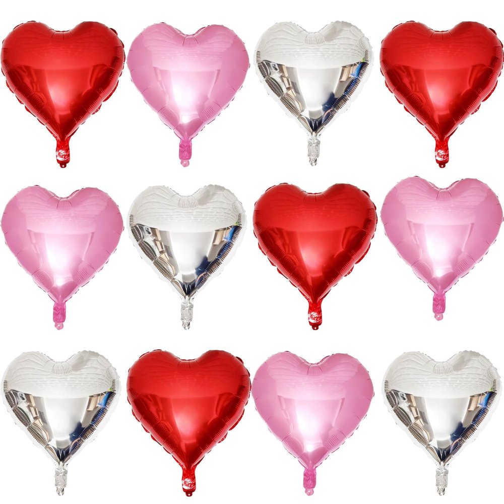 Red Heart Shaped balloons Pack of 12,18 Inch Silver Love Valentine Balloons Pink Heart Romantic Balloons For Valentines Day Propose Marriage Wedding Bridal Shower Engagement Party Decorations