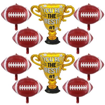 10 Pieces Football Balloon Set Rugby Ball Trophy Foil Balloons Football Party Decorations for Tailgate Game Day Celebration Sports Themed Party Decorations Supplies