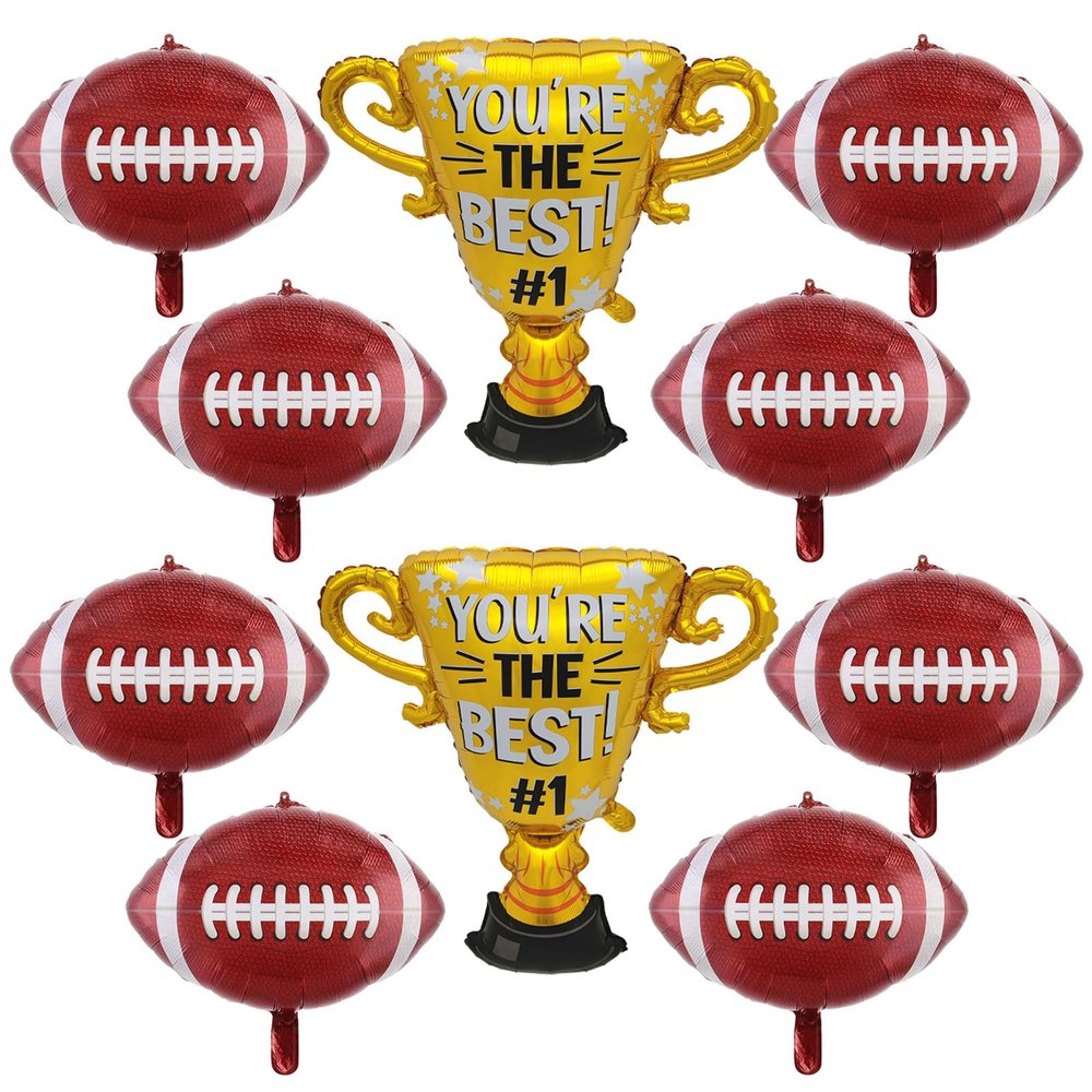 10 Pieces Football Balloon Set Rugby Ball Trophy Foil Balloons Football Party Decorations for Tailgate Game Day Celebration Sports Themed Party Decorations Supplies