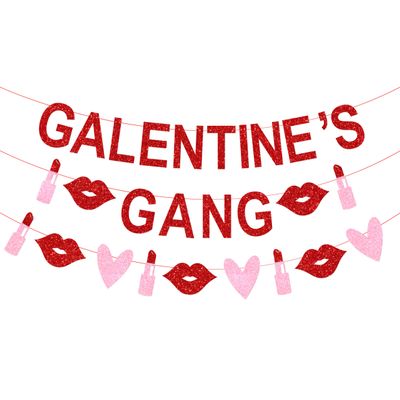 Galentines Gang Banner, Happy Galentines Day Banner, Galentines Day Decorations, HGB Valentines Day Party Decorations, Girl Lady Galentines Day Party Decorations with Hearts Garland, Pre-assembled
