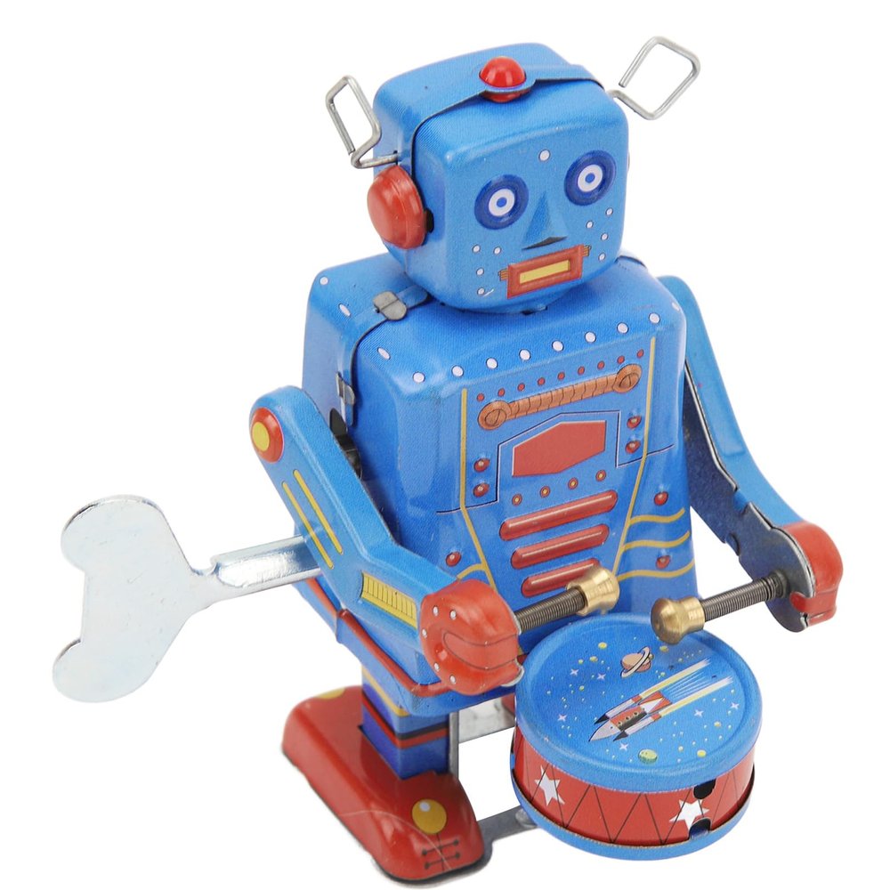 Adorable Tin Wind Up Drumming Robot Toy for Bar Clothing Store Coffee Shop Nostalgic Collectible Easy Winding Interactive Entertainment