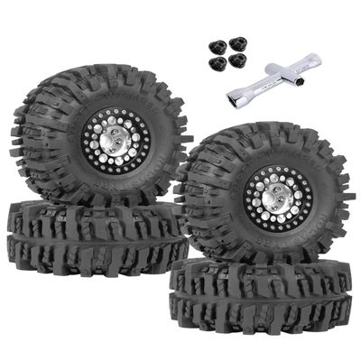ARRCat RC 1.9 Beadlock Wheels and Tires for 1/10 SCX10 SCX10 II 90046 SCX10 III AXI03007 SCX10 Pro TRX4 TRX6 Gen7/8 D90 VS4-10 MST CFX RC Crawler Car,Aluminum 1.9 Beadlock Wheel Rims and Tires,Silver