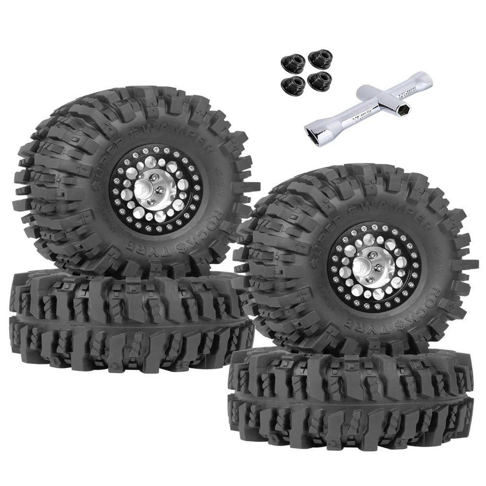 ARRCat RC 1.9 Beadlock Wheels and Tires for 1/10 SCX10 SCX10 II 90046 SCX10 III AXI03007 SCX10 Pro TRX4 TRX6 Gen7/8 D90 VS4-10 MST CFX RC Crawler Car,Aluminum 1.9 Beadlock Wheel Rims and Tires,Silver