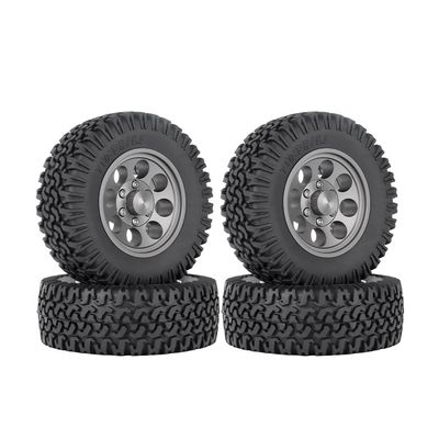 WONFAST 4PCS 1.55 inch Alloy Metal Beadlock Wheel Rim Tyre and 76mm Rubber Tires Set for 1/10 RC Crawler Car Parts for Axial 90069 TF2 D90 CC01 LC70 Tamiya JIMNY (Gray)