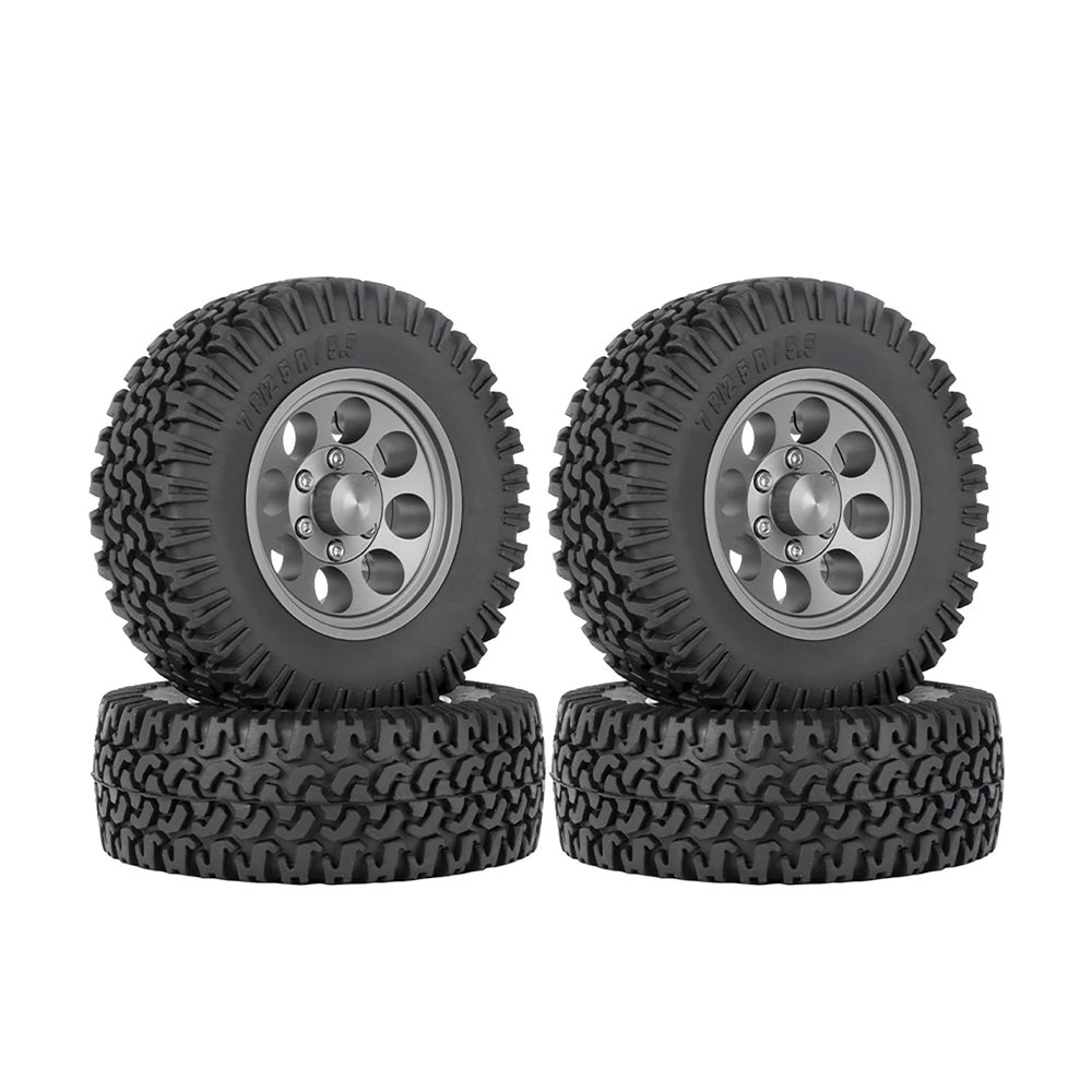 WONFAST 4PCS 1.55 inch Alloy Metal Beadlock Wheel Rim Tyre and 76mm Rubber Tires Set for 1/10 RC Crawler Car Parts for Axial 90069 TF2 D90 CC01 LC70 Tamiya JIMNY (Gray)