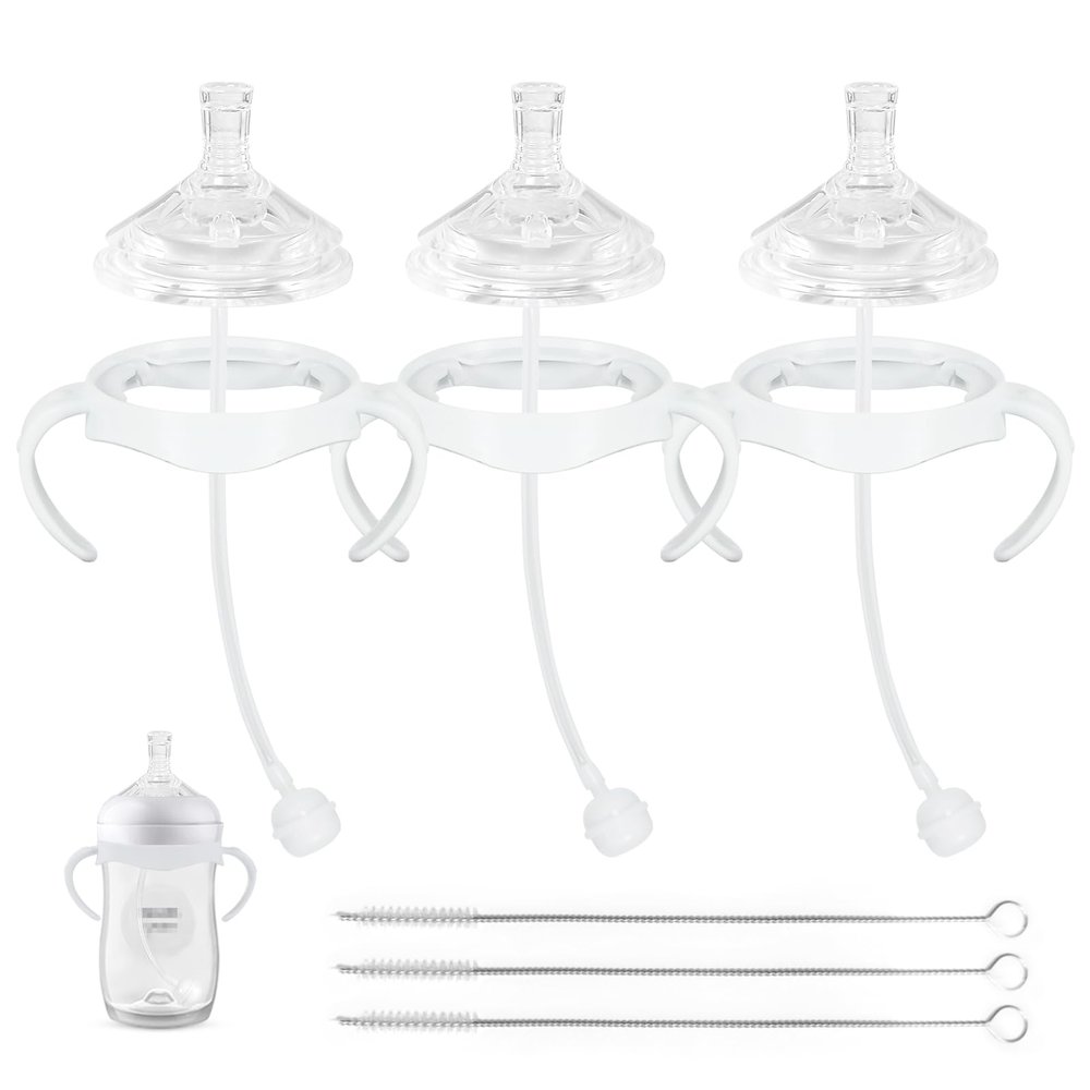 Straw Cup Soft Conversion Kit for Philips Avent Natural Baby Bottle, Toddler Transition Kit with Silicone Straw Top Nipple, Weighted Straw, Bottle Handle, Cleaning Brush, Spill-Proof, BPA-Free, 3-Pack