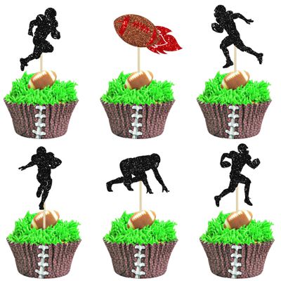 24Pcs Rugby Ball Cupcake Toppers Football Players Sport Cupcake Picks Super Rugby Sports Theme Baby Shower Birthday Party Cake Decorations Supplies