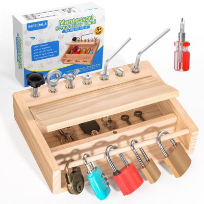 INIFEIDALA Montessori Screwdriver Board Set-Lock and Key Toy,Montessori Busy Board Toys for 3 4 5 Year Old,Kids Tool Set,Preschool Learning Sensory - Fine Motor Skills - STEM Toys