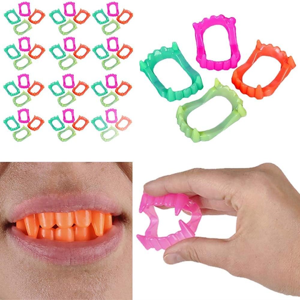 The Dreidel Company Halloween Teeth Neon Fangs Teeth, Costume, Funny Halloween Dress-Up, Pretend Play Decoration (1500-Pack)